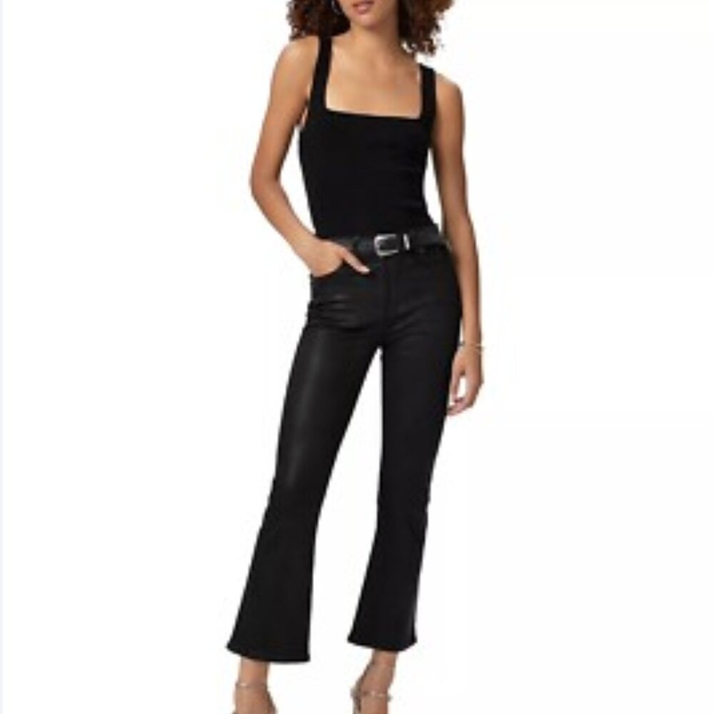 PAIGE Claudine Ankle Kick Flare Jeans in Black Fog Lux Coated